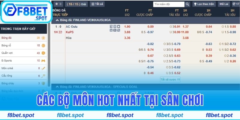 Các bộ môn hot nhất tại sân chơi