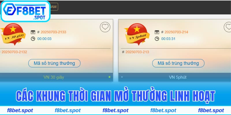 Xổ Số Siêu Tốc - Trải Nghiệm Cá Cược Kịch Tính Tại F8bet 2 Các khung thời gian mở thưởng linh hoạt