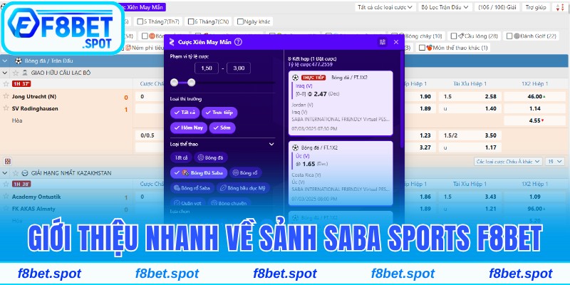 Sàn Cược Saba Sports F8bet Đỉnh Cao Kèo Thơm Mỗi Ngày 2 Giới thiệu nhanh về sảnh Saba Sports F8bet